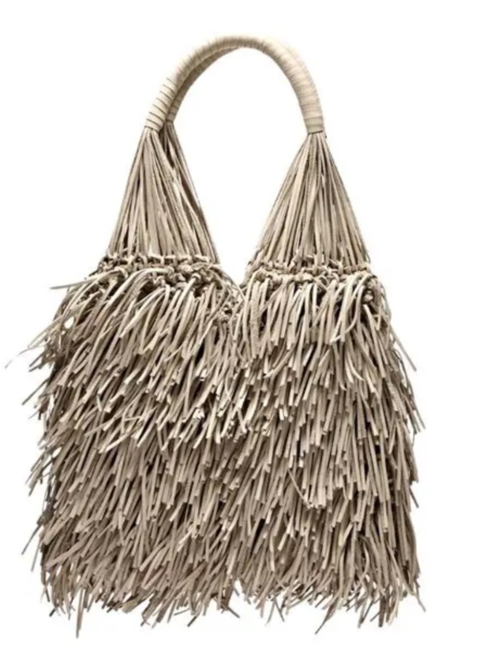 Massimo Dutti Nappa Leather Sheepskin Fringe Ivory Shoulder Bag Purse
